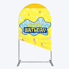 Aperturee - Aperturee Yellow Cartoon Ocean Arch Backdrop Blue Waves Starfish Jellyfish Background Happy Birthday Kids Party Arch Cover Decor