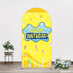 Aperturee - Aperturee Yellow Cartoon Ocean Arch Backdrop Blue Waves Starfish Jellyfish Background Happy Birthday Kids Party Arch Cover Decor
