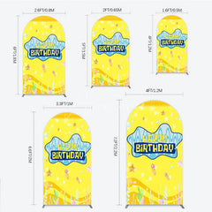 Aperturee - Aperturee Yellow Cartoon Ocean Arch Backdrop Blue Waves Starfish Jellyfish Background Happy Birthday Kids Party Arch Cover Decor