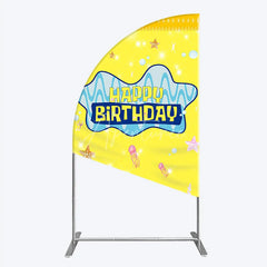 Aperturee - Aperturee Yellow Cartoon Ocean Half Moon Arch Backdrop Blue Waves Starfish Jellyfish Background Happy Birthday Kids Party Half
