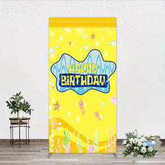 Aperturee - Aperturee Yellow Cartoon Ocean Rectangle Backdrop Blue Waves Starfish Jellyfish Background Happy Birthday Kids Party Rectangle