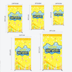 Aperturee - Aperturee Yellow Cartoon Ocean Rectangle Backdrop Blue Waves Starfish Jellyfish Background Happy Birthday Kids Party Rectangle