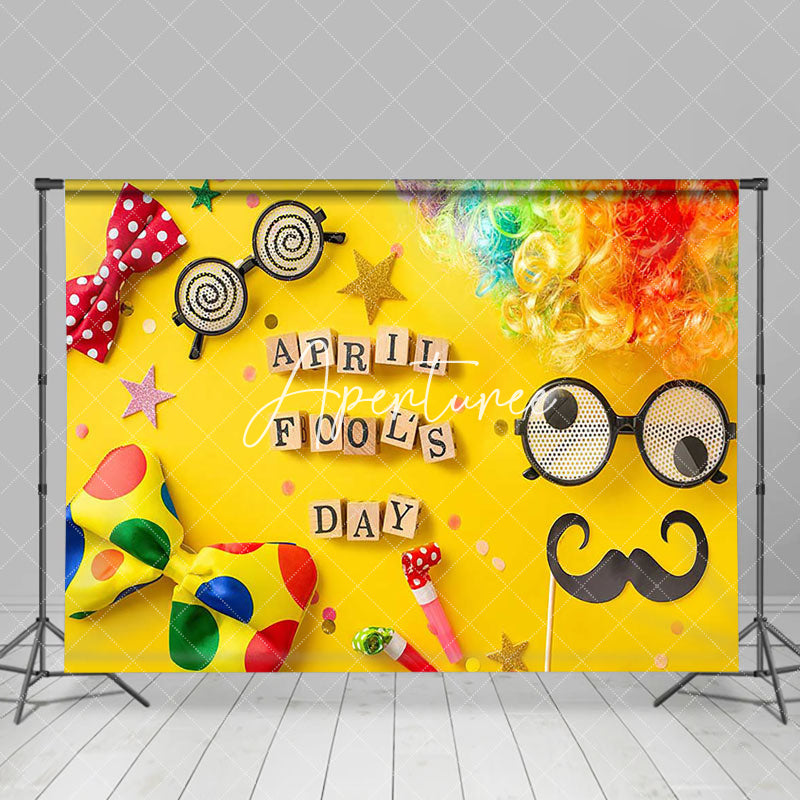 Aperturee - Aperturee Yellow Clown Bow Tie Glasses April Fools Day Backdrop