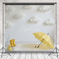 Aperturee - Aperturee Yellow Duck Cake Smash Backdrop White Fluffy Clouds Umbrella Photography Background Baby Shower Photo Prop