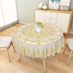 Aperturee - Aperturee Yellow Floral Mandala Damask Round Tablecloth Elegant Vintage Lace Style Table Cover for Wedding