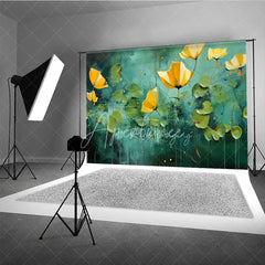 Aperturee - Aperturee Yellow Flower Fine Art Backdrop Teal Green Abstract Pond Oil Painting Style Background Artistic Photography