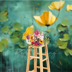 Aperturee - Aperturee Yellow Flower Fine Art Backdrop Teal Green Abstract Pond Oil Painting Style Background Artistic Photography