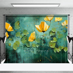 Aperturee - Aperturee Yellow Flower Fine Art Backdrop Teal Green Abstract Pond Oil Painting Style Background Artistic Photography