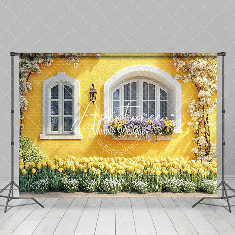Aperturee - Aperturee Yellow Garden Wall Greenery Floral Spring Backdrop