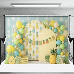Aperturee - Aperturee Yellow Green Blue Pineapple Pattern Photography Backdrop Tropical Summer Party Decor with Balloons