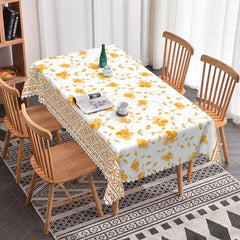 Aperturee - Aperturee Yellow Orange Poppy Floral Rectangle Tablecloth Bright Spring Flower White Background Garden Party Dining Table Cover
