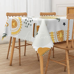Aperturee - Aperturee Yellow Prickly Pear Cactus Tablecloth on White for Southwest and Desert Themed Kitchen Decor