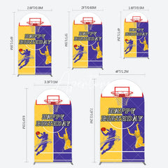Aperturee - Aperturee Yellow Purple Basketball Field Birthday Arch Backdrop