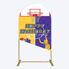 Aperturee - Aperturee Yellow Purple Basketball Field Birthday Arch Backdrop
