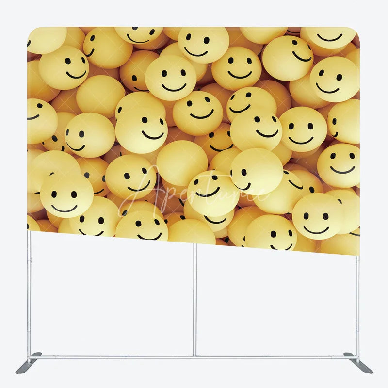 Aperturee - Aperturee Yellow Smile Face Tension Fabric Backdrop 3D Happy Emoticon Decor Fun Cute Theme Background for Kids Birthday Party