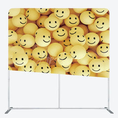 Aperturee - Aperturee Yellow Smile Face Tension Fabric Backdrop 3D Happy Emoticon Decor Fun Cute Theme Background for Kids Birthday Party