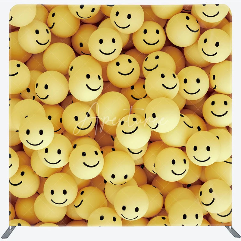 Aperturee - Aperturee Yellow Smile Face Tension Fabric Backdrop 3D Happy Emoticon Decor Fun Cute Theme Background for Kids Birthday Party