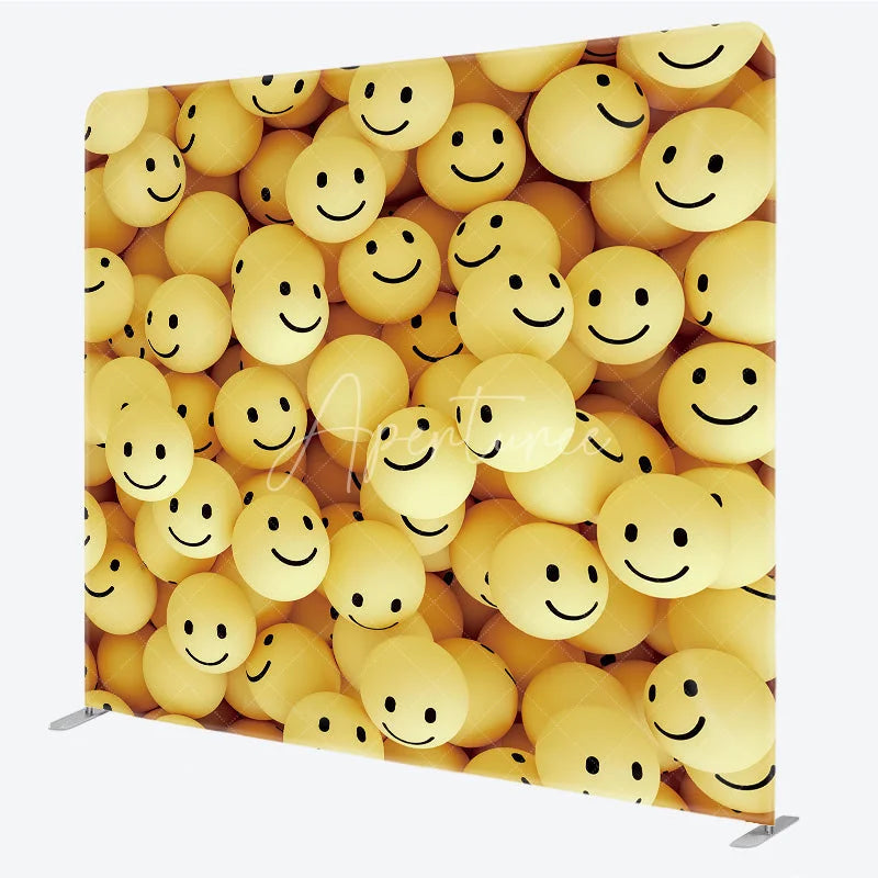 Aperturee - Aperturee Yellow Smile Face Tension Fabric Backdrop 3D Happy Emoticon Decor Fun Cute Theme Background for Kids Birthday Party