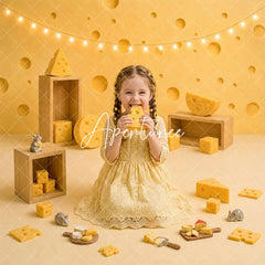 Aperturee - Aperturee Yellow Swiss Cheese and Wooden Crates Combo Set Backdrop Whimsical Kids Birthday Cake Smash Party Portrait Decor