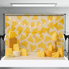 Aperturee - Aperturee Yellow Swiss Cheese Pattern Photo Backdrop Say Cheese Birthday Cake Smash Photography Background