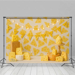 Aperturee - Aperturee Yellow Swiss Cheese Pattern Photo Backdrop Say Cheese Birthday Cake Smash Photography Background