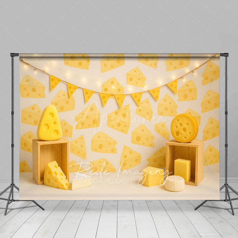 Aperturee - Aperturee Yellow Triangle Cheese Birthday Cake Smash Backdrop