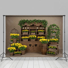 Aperturee - Aperturee Yellow Tulip Sweet Wooden Floral Spring Backdrop