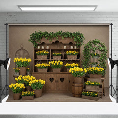 Aperturee - Aperturee Yellow Tulip Sweet Wooden Floral Spring Backdrop