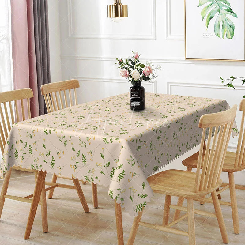 Aperturee - Aperturee Yellow Wildflower Rectangle Tablecloth Small Herb Plant Floral Pattern Cover Spring Summer Kitchen Decoration