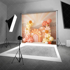 Aperturee - Aperturee You Are My Sunshine Backdrop Peach and Yellow Sun and Clouds Photography Background for First Birthday