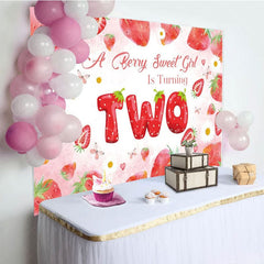 Aperturee - Aperturee You Are Two Sweet Strawberry Girl Birthday Backdrop