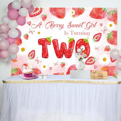 Aperturee - Aperturee You Are Two Sweet Strawberry Girl Birthday Backdrop