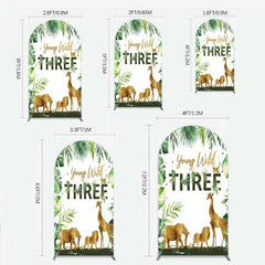 Aperturee - Aperturee Young Wild Three Arch Backdrop Safari Jungle Animals and Tropical Leaves Background 3rd Birthday Wild One Party Decor
