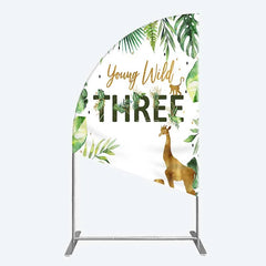 Aperturee - Aperturee Young Wild Three Half Moon Arch Backdrop Safari Jungle Animals and Tropical Leaves Background 3rd Birthday Wild