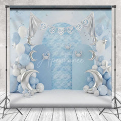 Aperturee - Aperturee Zodiac Cancer Birthday Backdrop Blue Sky with Silver Moon and Crab Cake Smash Background