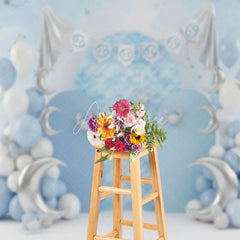 Aperturee - Aperturee Zodiac Cancer Birthday Backdrop Blue Sky with Silver Moon and Crab Cake Smash Background