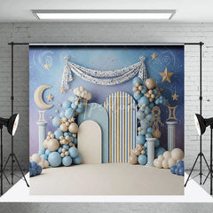 Aperturee - Aperturee Zodiac Gemini Birthday Backdrop Starry Night Sky and Roman Column Cake Smash Photography Background