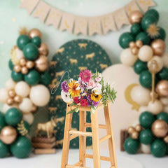 Aperturee - Aperturee Zodiac Taurus Birthday Backdrop Emerald Green and Gold Stars Constellation Cake Smash Background