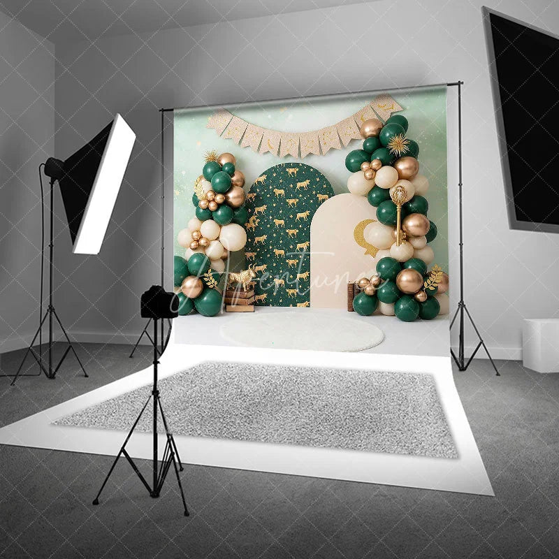 Aperturee - Aperturee Zodiac Taurus Birthday Backdrop Emerald Green and Gold Stars Constellation Cake Smash Background