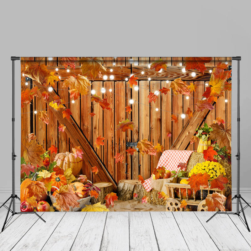 Aperturee - Apple Maples Pumpkin Brown Wood Door Autumn Backdrop