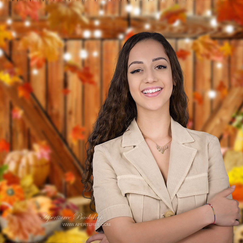 Aperturee - Apple Maples Pumpkin Brown Wood Door Autumn Backdrop