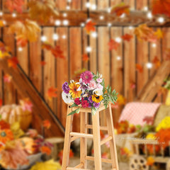 Aperturee - Apple Maples Pumpkin Brown Wood Door Autumn Backdrop