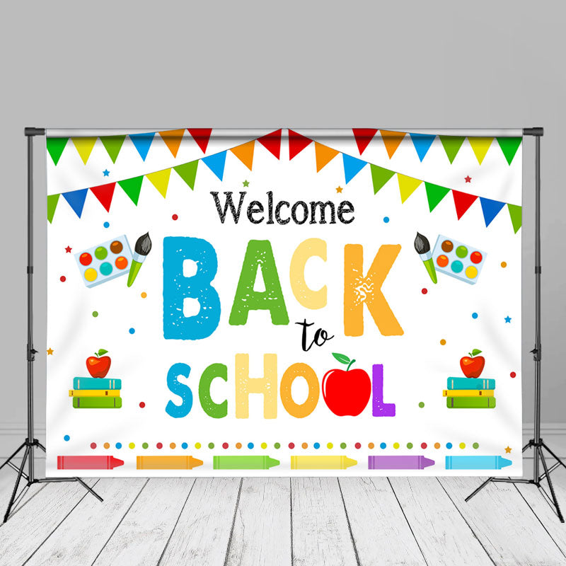 Aperturee - Apple Paintbrush White Welcome Back To School Backdrop