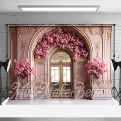 Aperturee - Arch Door Window Pink Flowers Photography Backdrop