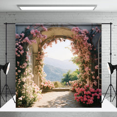 Aperturee - Arch Pink Floral Spring Backdrop For Photograph