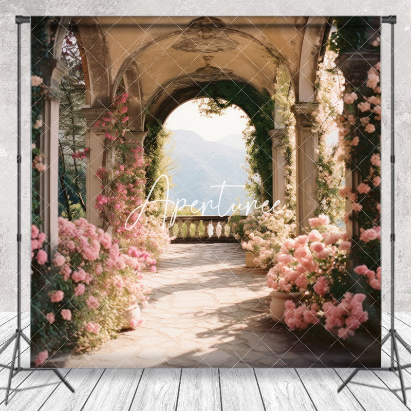 Aperturee - Arch Pink Floral Spring Backdrop For Photography