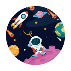 Aperturee - Astronaut And Rocket Round Birthday Backdrop