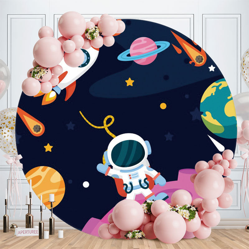 Aperturee - Astronaut And Rocket Round Birthday Backdrop