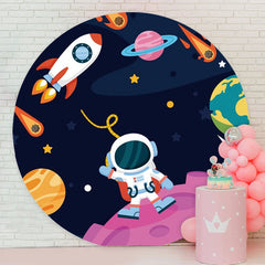 Aperturee - Astronaut And Rocket Round Birthday Backdrop