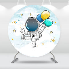 Aperturee - Astronaut Balloon White Round Birthday Backdrop Kit